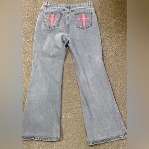 Charcoal Highwaisted Wide Leg Jeans with Embellished back pockets SIZE 2XL